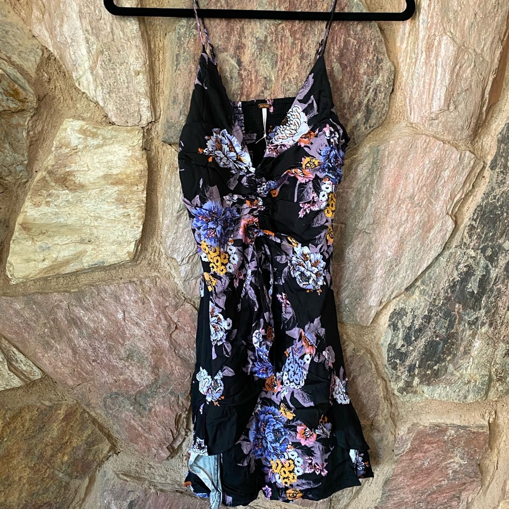 Free people black floral paint dress